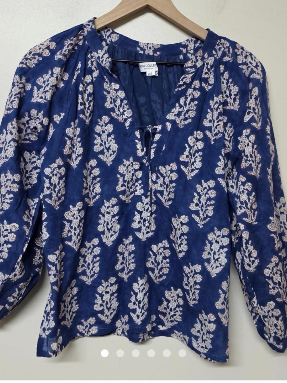 Emerson Fry India Collection Navy Blue Floral Peasant Blouse